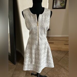 Donna Karan White and Black Tweed Midi Dress